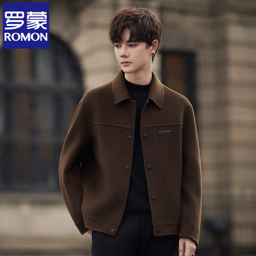 ROMON Wool Woolen Jacket Men's Autumn and Winter New Trendy Double-sided Woolen Jacket Winter Short Top Brown L