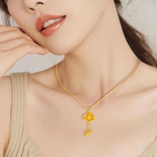 Jin Xiaoxiu gold necklace for women 999 pure gold lotus pendant lotus lotus bud pendant new holiday gift 1g, lotus lotus for two generations, more refund, less supplement