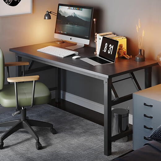 Jingcai folding table computer table desk study table office desk training long table JDZ02 black walnut 120*60cm