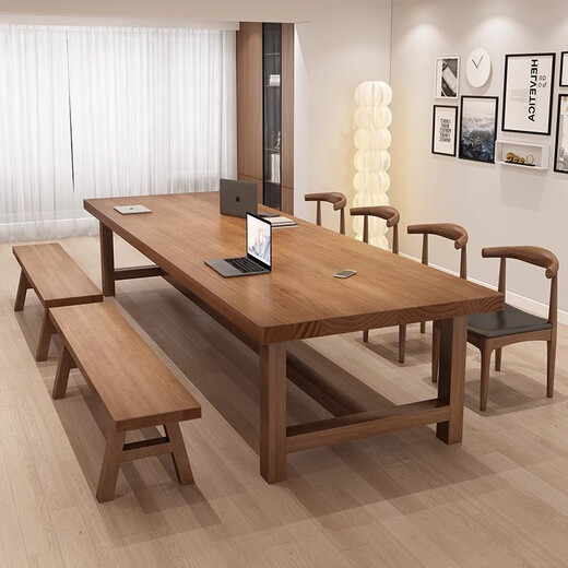 Changdagui solid wood large desk home de-living room long table computer desk office study writing table conference table workbench standard version 220*90* height 75 thickness 8cm package delivery