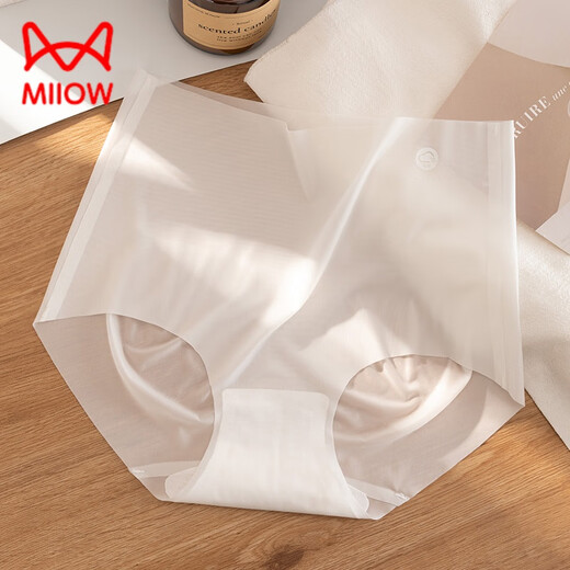 MiiOW high-waist underwear for women 2025 new style ice silk seamless boxer-angle Pilates yoga fitness triangle shorts milk white super breathable cool feeling seamless XL (weight 120 140Jin Jin is equal to 0.5 kg)