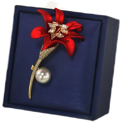 QUAMER gold store style red rose brooch, high-end women's 2024 new fashion, personality, temperament, small fragrant breast, lily red flower