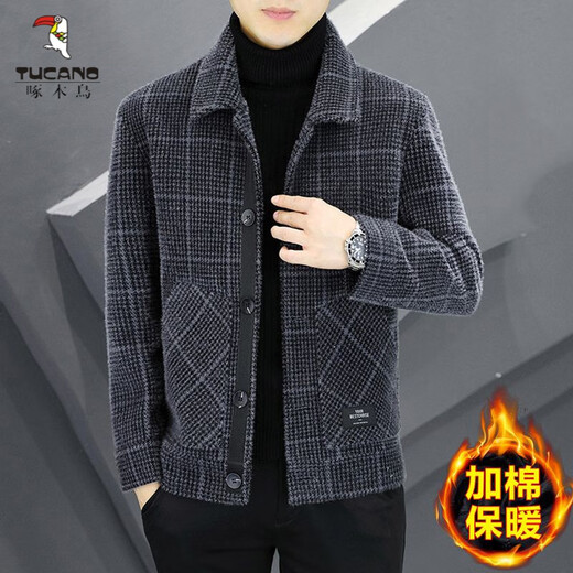 Woodpecker (TUCANO) Woolen Jacket Men's 2025 New Lapel Casual Jacket Autumn and Winter Business Woolen Tops Plus Velvet Thickened Trendy Khaki Thickened Velvet 2XL Recommended 130-145Jin Jin equals 0.5 kg