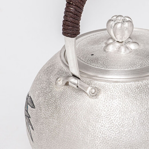 归银堂银壶纯银999泡茶壶足银手工西施镀金喜鹊功夫茶道银茶具套装送礼 烧水壶+证书+礼盒 880ml