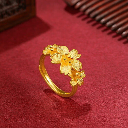 Saturday Fortune (ZLF) Gold Ring Women's Pure Gold Flower Live Mouth Ring Flower of Happiness Price No. 13-5.32g