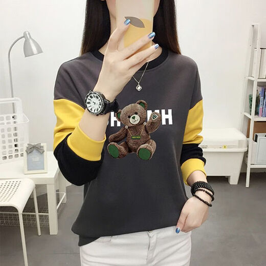 Женская толстовка ZHIDOUDOU весной и осенью 2024 года, модный новый бренд высокого класса, новые универсальные топы с длинными рукавами для женщин, свободные, тонкие, 6227, абрикосовый, 5XL, м рекомендуется 85-Jin Jin, вес 0,5 кг.