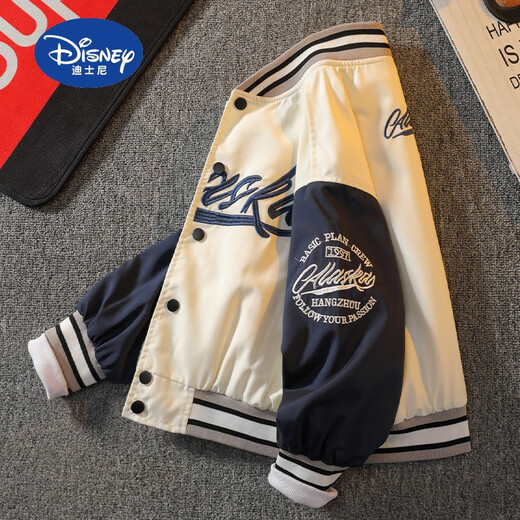Disney (Disney) children's clothing boys' baseball uniform spring jacket 2025 new spring and autumn style for middle and large children spring boys handsome and fashionable off-white 160cm