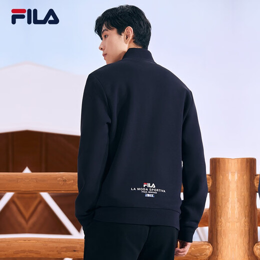 FILA official men's knitted casual zipper jacket autumn and winter stand collar business men's commuter jacket Legend Blue-NV L 175/96A