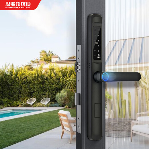 Singea一握开断桥铝智能锁不锈钢户外指纹锁防水防晒铝合金平移推拉门锁 C723C-曜石黑【深度防水】