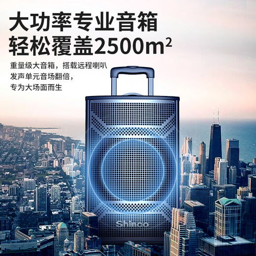 Xinke M23-T square dance audio outdoor trolley Bluetooth speaker three-speaker heavy bass wooden box home karaoke mobile stall subwoofer 12-inch dual microphone version