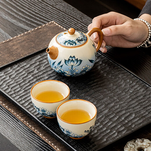 Tangfeng Ru Kiln Kung Fu Tea Set household high-end one pot and two cups personal ceramic teapot teacup gift box Ru Kiln Lotus Xishi Pot + 2 cups + gift box