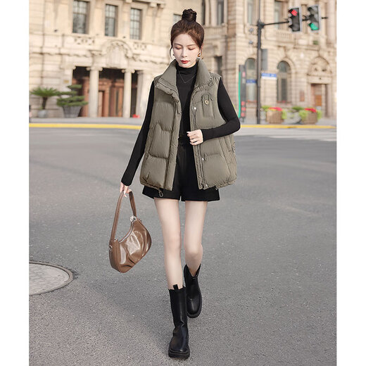 Sibaishe Sleeveless Down Vest 2025 Autumn New Women's Clothing Pocket Loose Style Drawstring Stand Collar Vest