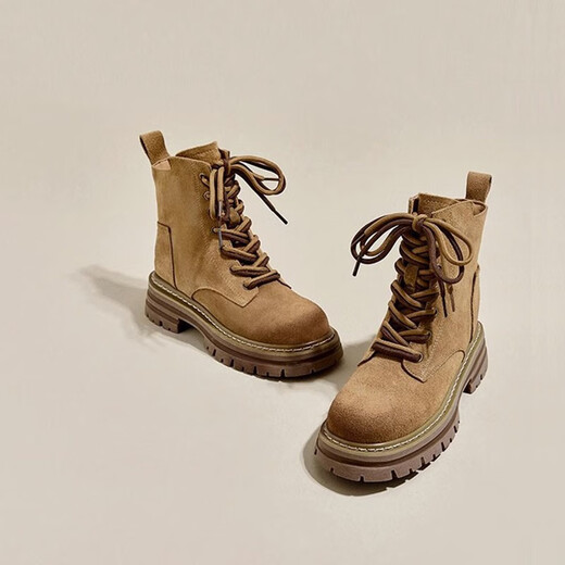 九寸阳光马丁靴女2025春秋新款复古工装西部牛仔靴厚底内增高短靴棕色户外 39码马丁靴女7孔棕色