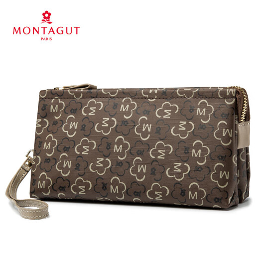 Mengtejiao women's large-capacity clutch bag printed double-layer hand bag women's fashionable women's bag small bag women's mobile phone bag gift R5222018412 brown gift for lover or girlfriend