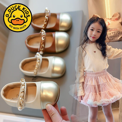 G.duck2024 autumn small leather shoes for girls, fashionable Korean style single shoes, dance shoes, soft sole, soft surface, patent leather round head princess shoes, off-white 23 14.0cm
