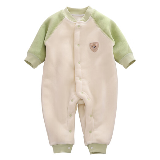 小三月婴儿冬季加厚连体衣宝宝保暖长袖哈衣儿童加绒加棉衣新生儿外出服 AL102小熊绿 胸标随机发 90cm 建议19-23斤