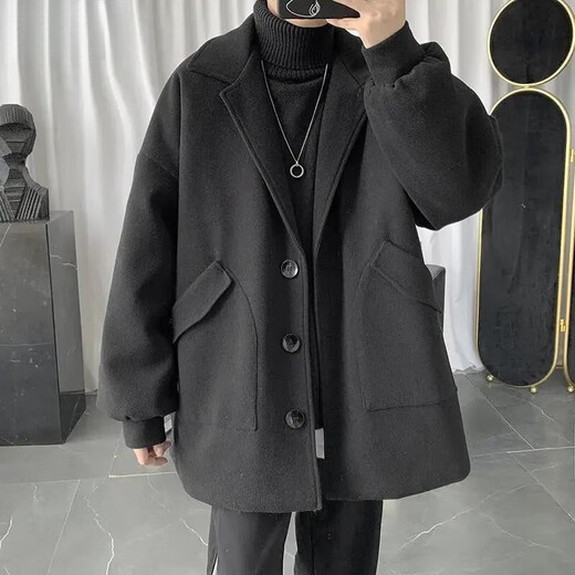 Gxmy windbreaker men's casual suit autumn and winter new Hong Kong style thickened warm clothes men's jacket trendy three-piece set three-piece set blue + black turtleneck + velvet suit 2XL