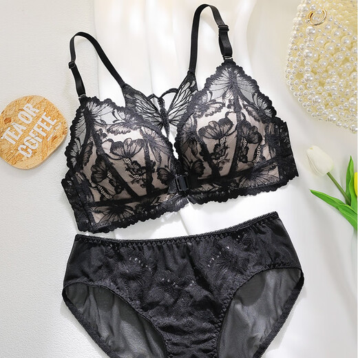Victoria's Secret Butterfly New Beautiful Back Front Button Underwear Women's Small Breast Push Up Anti-Sagging Lace Wireless Bra Sexy Set Skin Color Single Piece 34/75B