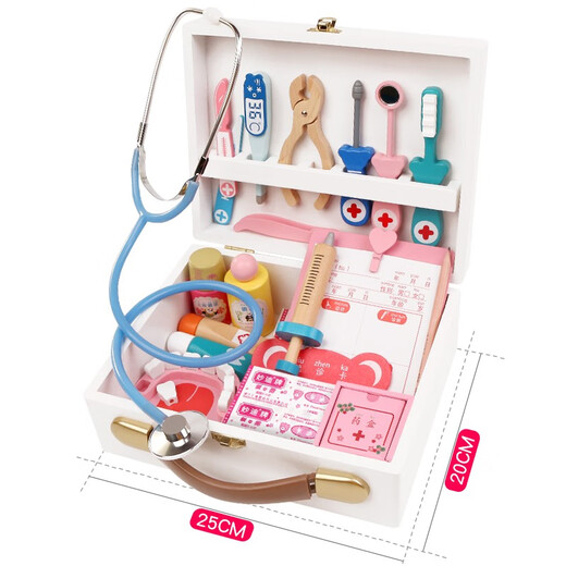 Simulation little doctor toy set girl wooden box plays nurse boy plays house children's stethoscope color color box - 5-piece set of clinic visits