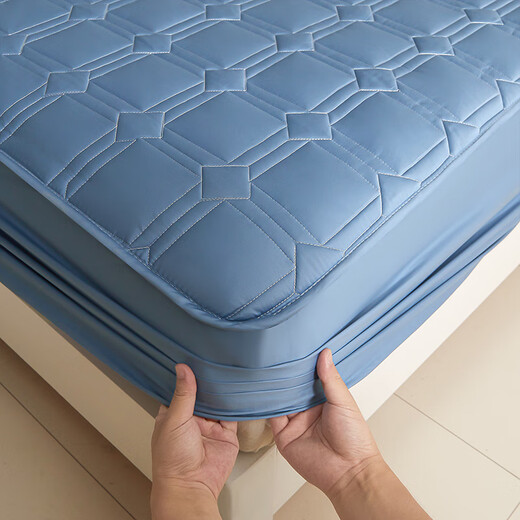 Class A 100-count satin cotton quilted thickened sheet pure cotton non-slip Simmons mattress protector can be customized Diamond grid--sapphire blue customized model--supports customization of any size