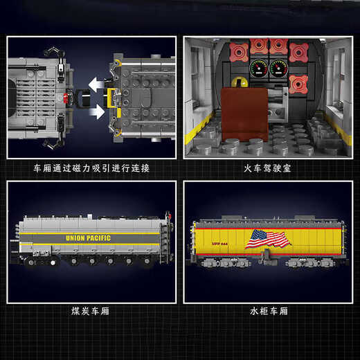 Yuxing Mowang Railway Train Series Rail Car Harmony High-speed Railway Electric Motor Group Lego Compatible Building Blocks Toy Gift United Pacific UP844 Locomotive [including motor]