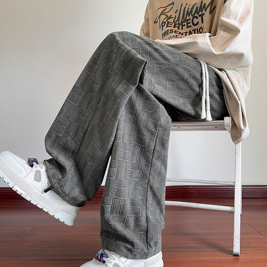 Pocket plaid casual pants for men in spring and autumn, new American fashion brand corduroy straight dirty pants, large size, loose long pants, black XL 130-150Jin Jin is equal to 0.5 kg