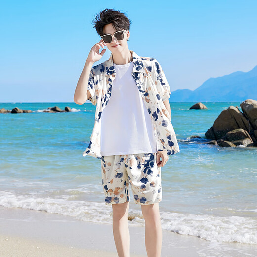 Boonpu's new spring and summer Sanya travel beach skirt, parent-child outfit for photo taking, seaside vacation, slim bohemian dress, retro splash ink print suit, mother's skirt M