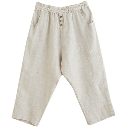 简当【清】夏装胖MM加大码复古松紧腰哈伦裤宽松显瘦小脚休闲裤9197 白色 XL 【140-160斤】