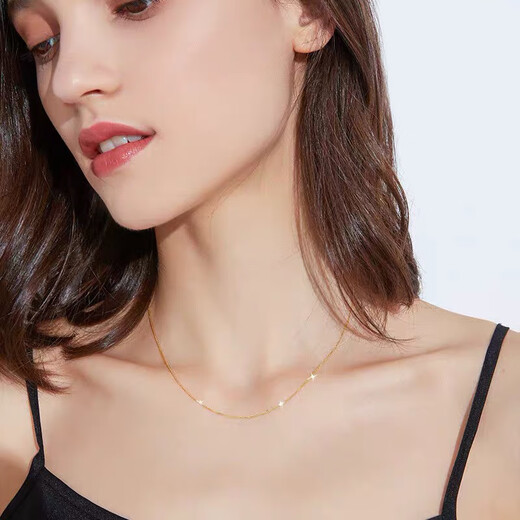 18K gold necklace thin chain 18 gold plain chain for women 750 color gold Chopard chain yellow l gold 1.58g x 42cm