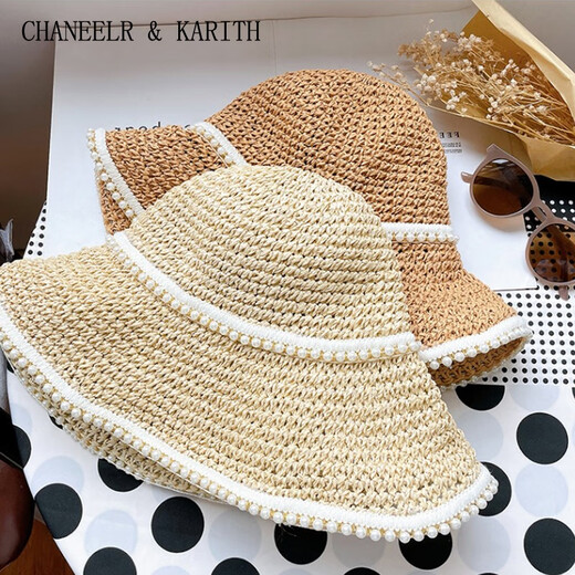 Chaneelr / Karith Sun Protection Hut Frauen 2025 Neues gestrickter Strohhut Sommer dünner Fischer Hat Geburtstag Nische Geschenk für Freundin Frau Brown Farbe Verstellbar