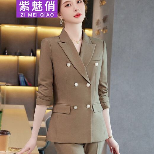 Zi Mei Qiao business wear women's suit spring, autumn and winter long-sleeved double-breasted suit slim fit Korean fashion casual suit camel (single suit) XL (recommended 110-120 Jin Jin equals 0.5 kg)