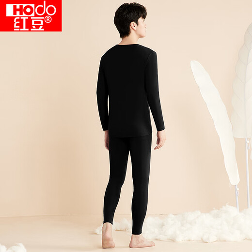 Red Bean Underwear Men's Autumn Clothes Autumn Pants Solid Color Cotton Ammonia Round Neck Thin Thermal Underwear Set Moon Night Black 175