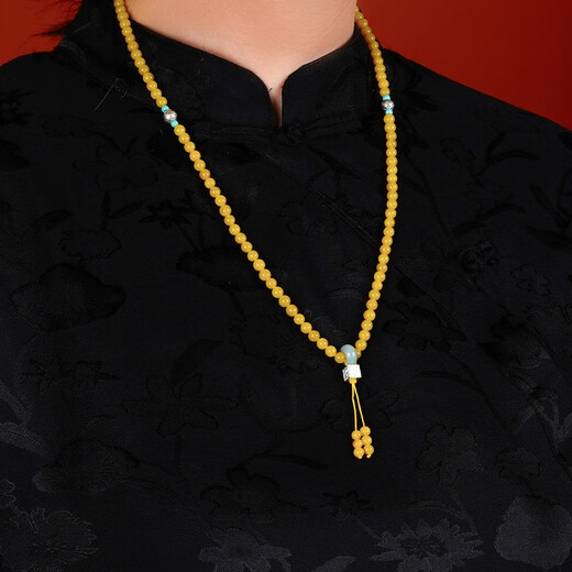 Potala Palace Chicken Fat Yellow Beeswax Bracelet 108 Beeswax Beads Men's and Women's Buddhist Beads Rosary Multi-circle Bracelet Birthday Gift Beeswax Jadeite 108 Rosary Beads