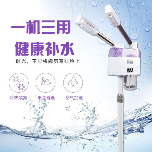 Vaporizador en spray frío y caliente, vaporizador facial, luz de agua facial, spray nanométrico de molécula pequeña, poros hidratantes faciales, especial para salones de belleza, spray frío y caliente de doble tubo + lámpara de aumento 8x + luz ajustable