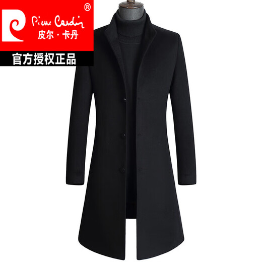 Pierre Cardin brand autumn and winter thickened men's stand-up collar long knee-length woolen coat slim wool mid-length woolen coat gray (stand-up collar) M 170/88A