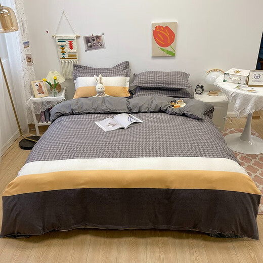 Serando small fresh four-piece set, skin-friendly, comfortable, soft and breathable, single and double dormitory home sheets and bedding set, Toronto 1.2m three-piece set (quilt cover 150*200cm)