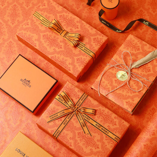 DOROCH gift wrapping paper with ribbon orange wrapping paper handmade DIY birthday gift Christmas Thanksgiving