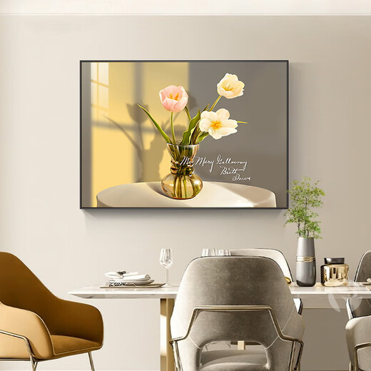 Mo style restaurant decorative painting modern minimalist dining room banner hanging painting light luxury dining room background wall kitchen mural no punching three meals four seasons 60*40cm crystal porcelain