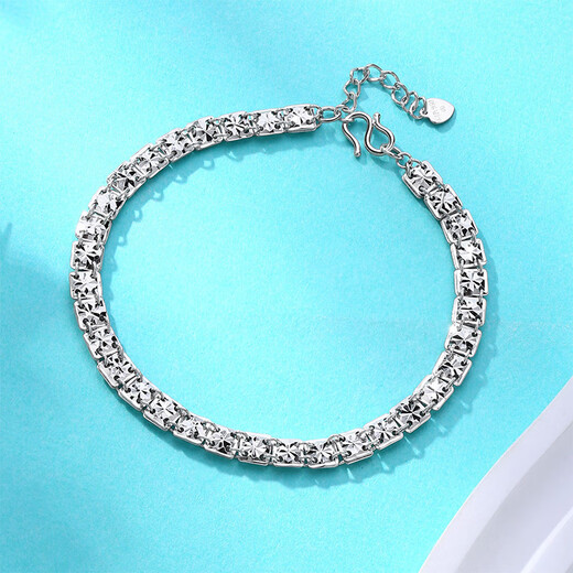 Yuan Shengfu's new PT950 shiny square rice-shaped platinum bracelet, fashionable platinum bracelet for women, 6.84g, length 17-19CM