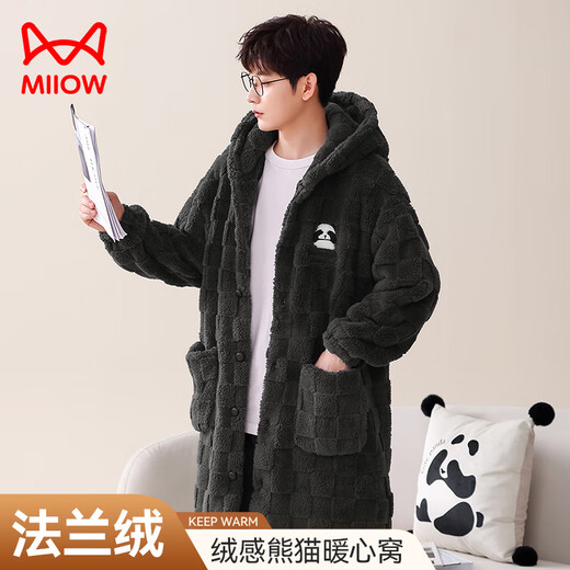 Catman men's pajamas for men winter thickened warm flannel hooded robes home clothes pajamas trousers for men