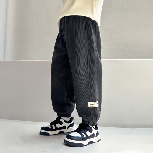 Zuoxi Boys' Velvet Pants Casual Pants 2025 New Children's One-piece Velvet Corduroy Trousers Trendy Gray 120