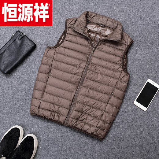 恒源祥轻薄羽绒袄男士背心短款立领大码薄款冬装轻便内外穿马甲速干吸汗 黑色 L
