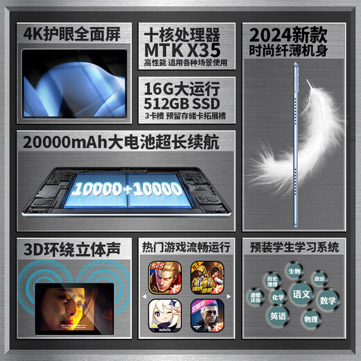 Le nouvel écran Samsung de GUNCAKU 16 + 1024G tablette ultra-mince 4K écran complet ultra-clair complet Netcom 5Gwifi bureau de jeu apprentissage tablette deux-en-un Pad tout nouveau puissant modèle A5/gris à dix cœurs version 1 To + paquet cadeau gratuit + avec clavier Bluetooth + casque Bluetooth