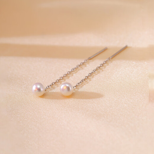 Mansheng 999 pure silver artificial pearl ear wire earrings light luxury niche design earrings for women 2026 new earrings 5mm (line length 4.5cm) pair