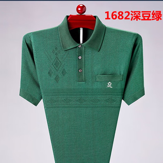 梦特娇梦特娇新品桑.蚕.丝.t恤男短袖翻领中老年爸爸装真口袋T恤.衫凉感 838米黄 170码【推荐115-135斤】
