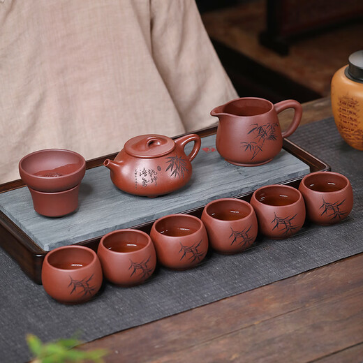 Qianshoutang teacher Zha Guochang Yixing original ore purple sand set purple sand pot tea set Kung Fu tea set Qiankun Yiqi purple sand set
