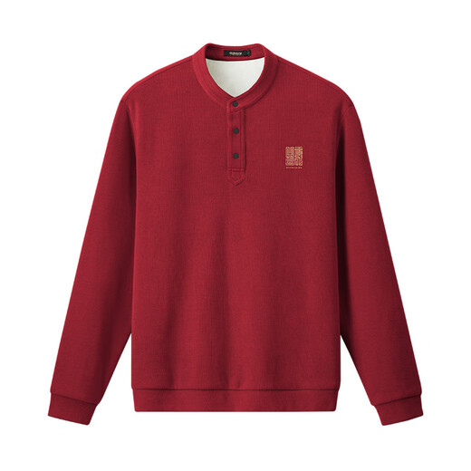 Thousand Paper Cranes Year of the Snake limited wish comes true velvet thickened Henry collar sweatshirt autumn and winter long-sleeved bottoming shirt men's top 91D red velvet M