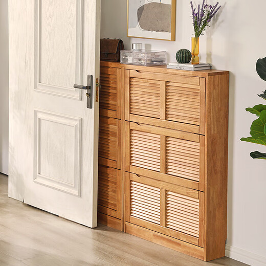 Jiayi solid wood shoe cabinet at the entrance of the house modern minimalist entrance hall all-in-one cabinet ultra-thin flip door free installation storage cabinet