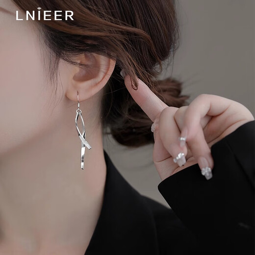 Lnieer925 Silver Needle Line Tassel Earrings Women's Ear Hooks 2025 New Trendy Niche Design Light Luxury High-end Earrings Line Tassel Earrings S925 Silver Needle