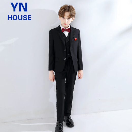 衣诺坊儿童西服套装演出服黑色西装男童主持人礼服 黑色套装  160码